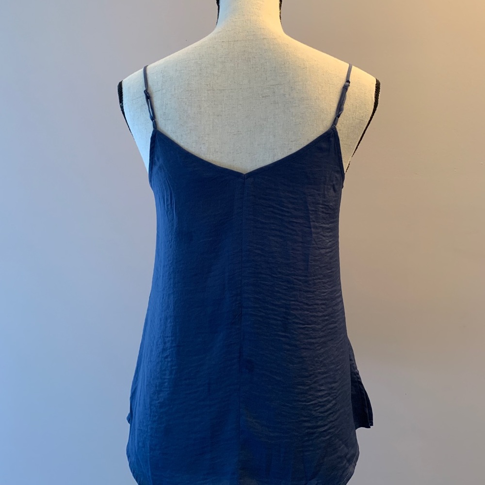 Navy cami with black lace trim.